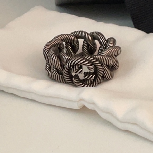 GUCCI UNISEX INTERLOCKING G GOURMETTE STERLING SILVER RING AUTHENTIC πππ - Picture 5 of 15